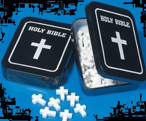 Halloween Candy For Sale Cross Mints and Holy Bible Tin